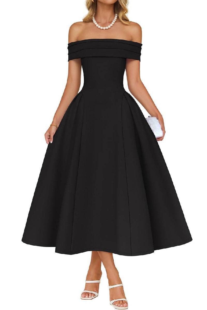 Off The Shoulder Satin Midi Dress