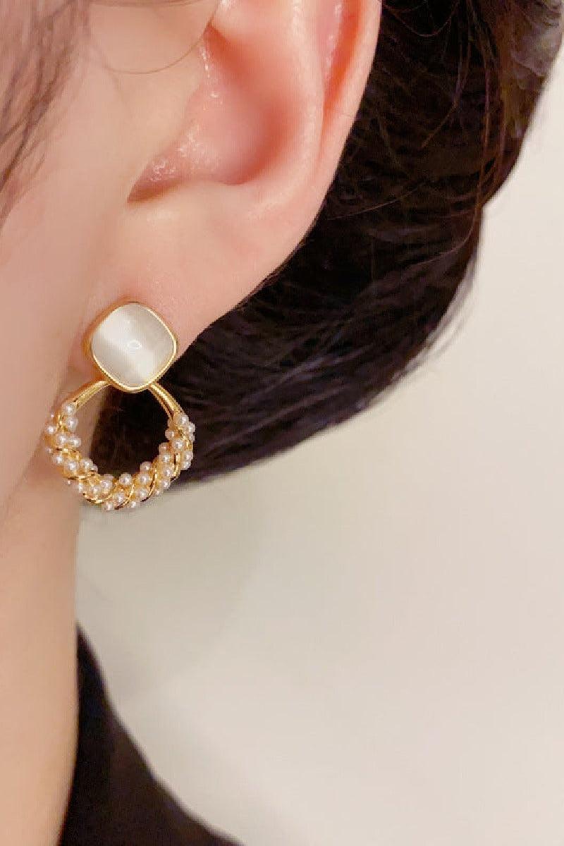 Fashion simple light luxury cat's eye diamond pearl earrings 796095958778 - COCOMELODY
