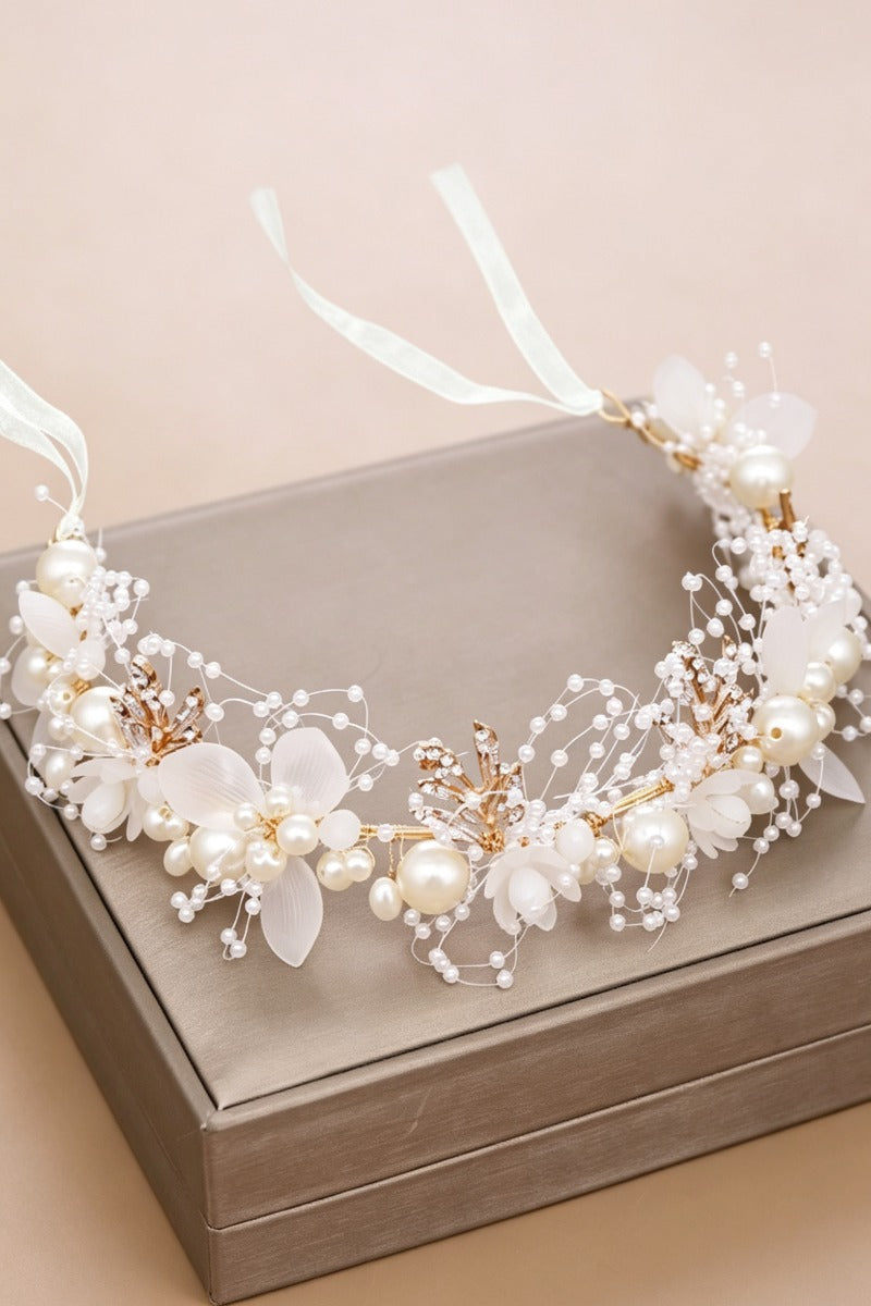 Romantic Princess Pearl Floral Flower Girl Headband 618018628212