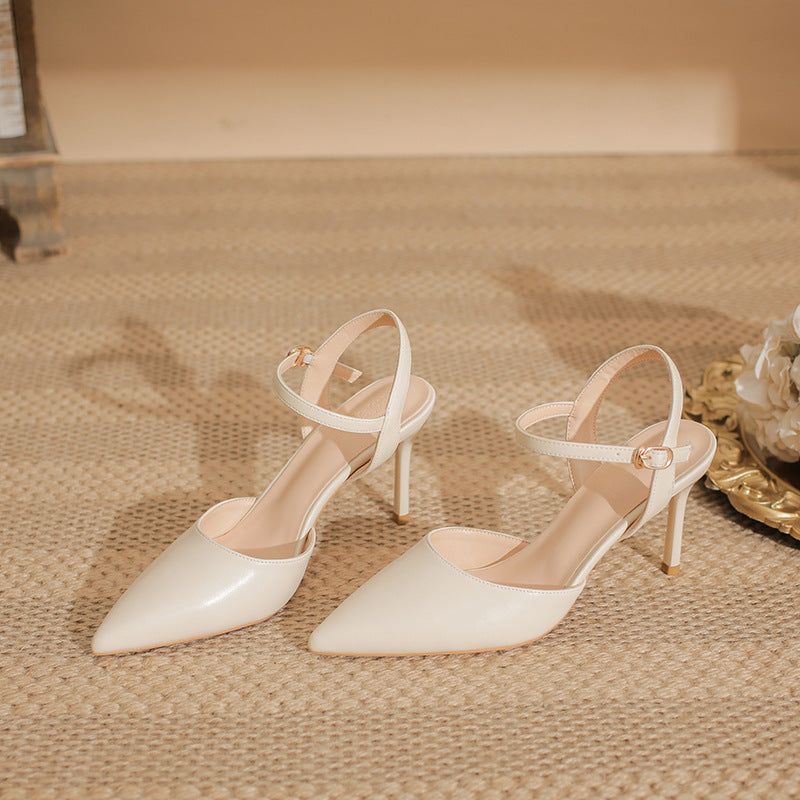 Elegant Pointed Toe Slingback Heels with Delicate Ankle Strap Shoes 771508437933