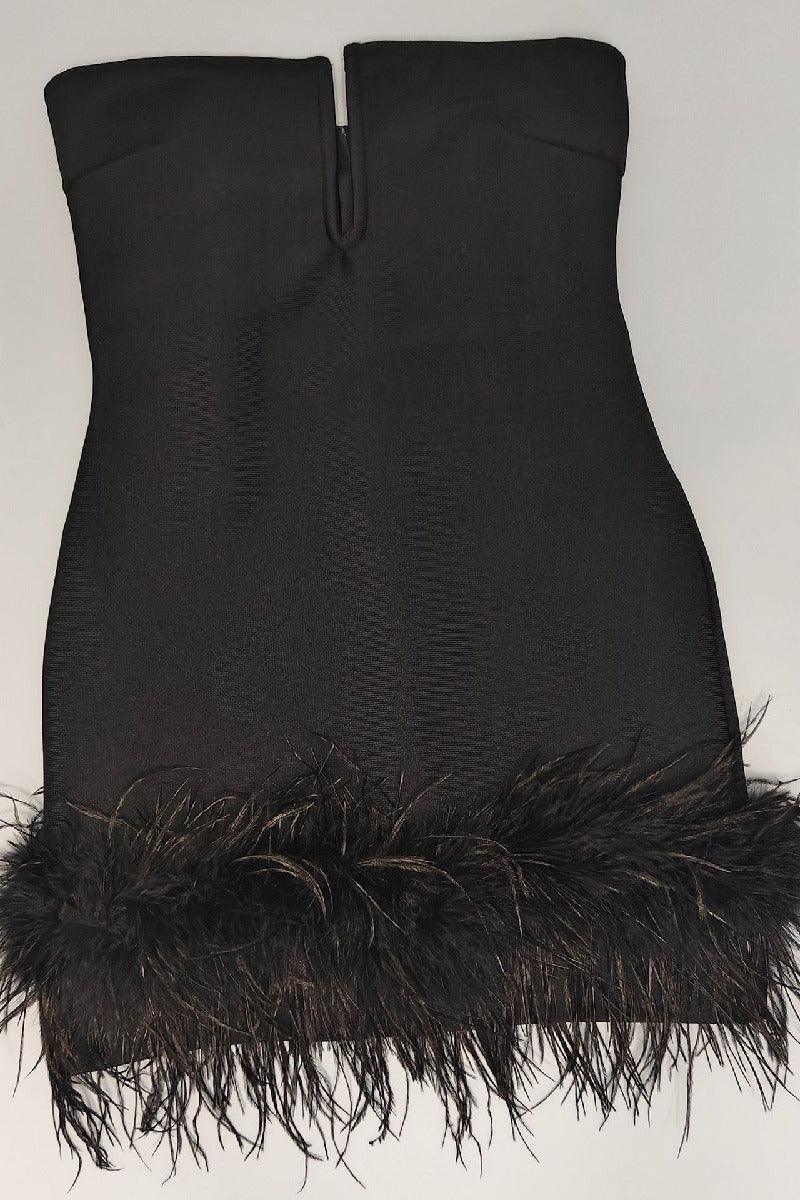 Strapless style socialite party ostrich fur bandage cocktail dress 841018847657 - COCOMELODY