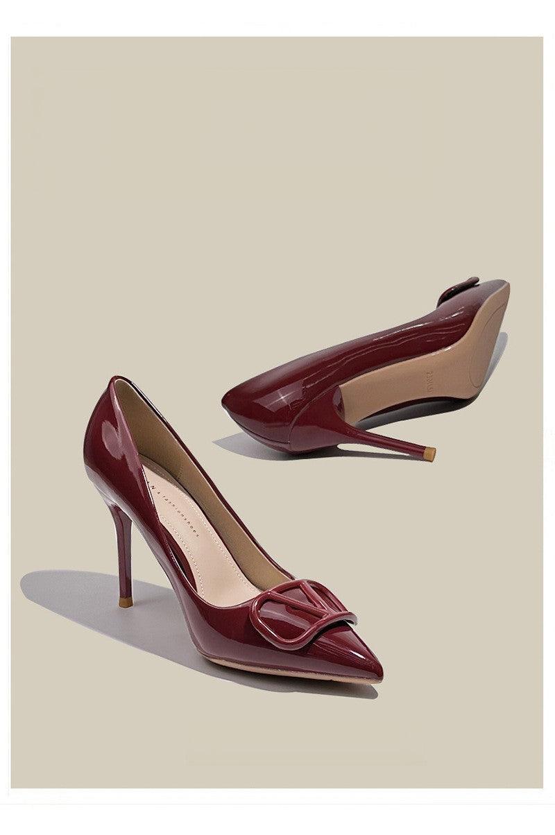 Faux Leather Pointy Stiletto Heels 726578630201 - COCOMELODY