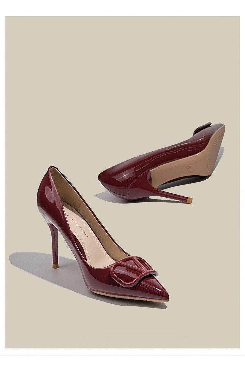 Faux Leather Pointy Stiletto Heels 726578630201 - COCOMELODY