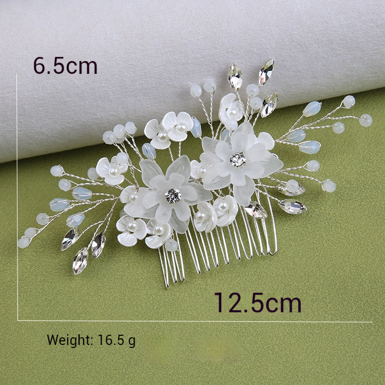 White pearl Pan Hair comb ornaments Handmade flower headdress bridal ornaments 728343527290 - COCOMELODY