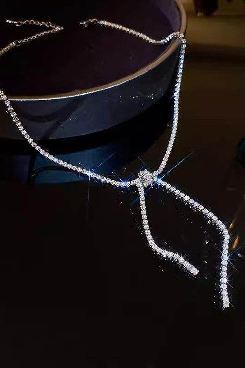 Flash diamond silver bow necklace  814239703094