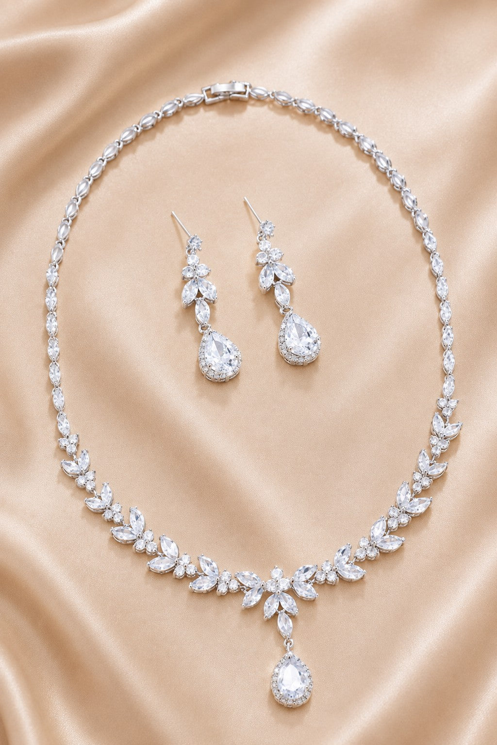 Gorgeous Zircon Earrings/Necklace Jewelry Sets (Set of 2) 702305921133 - 7 Days / Silver - COCOMELODY