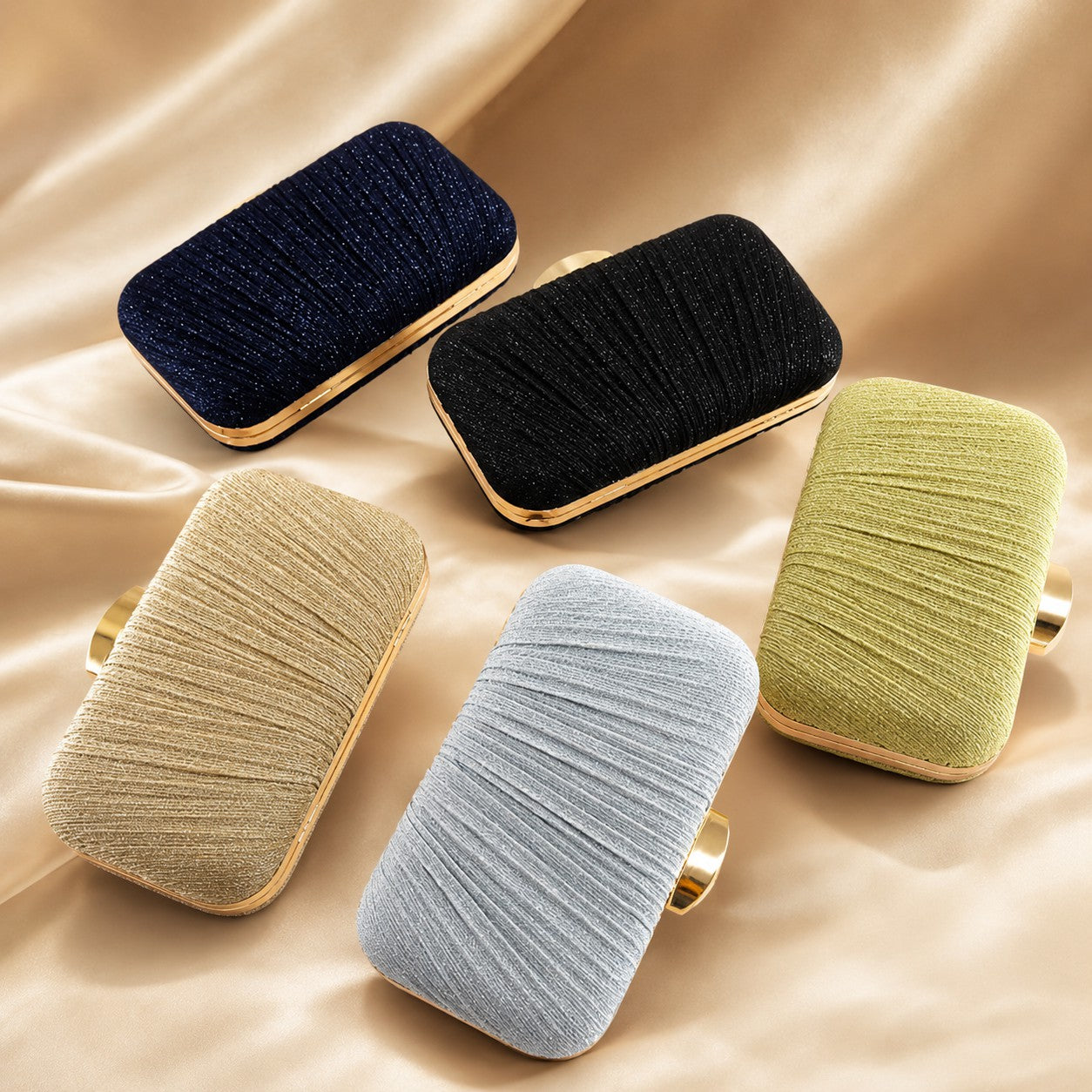 Elegant Shimmer Pleated Evening Clutch Bag Multi-Color 702952235325
