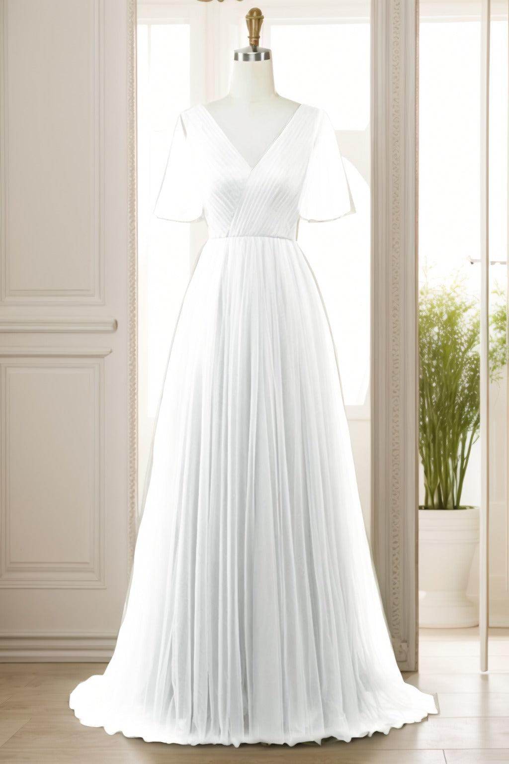 A-Line Sweep-Brush Train Tulle Prom Dress CS0472 - COCOMELODY