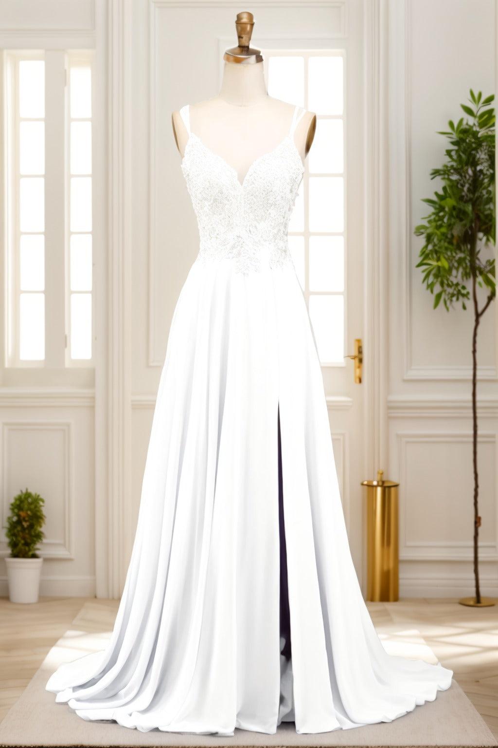 A-Line Sweep-Brush Train Chiffon Prom Dress CS0470 - COCOMELODY