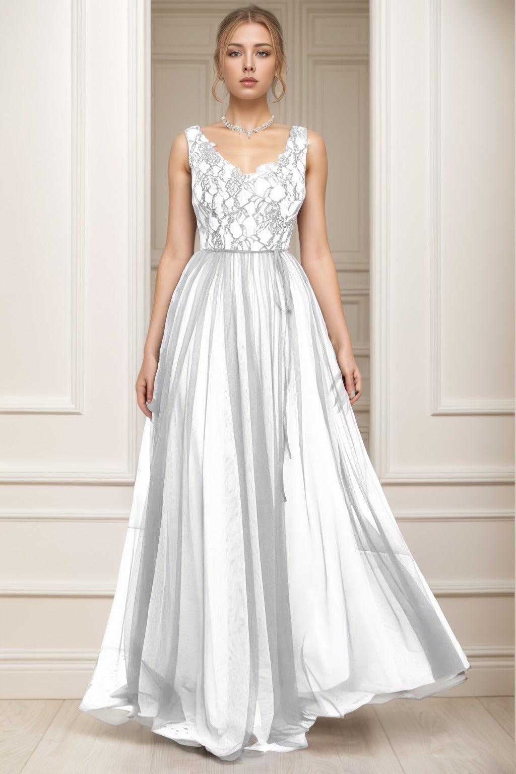 A-Line Sweep-Brush Train Tulle Prom Dress CS0466 - COCOMELODY