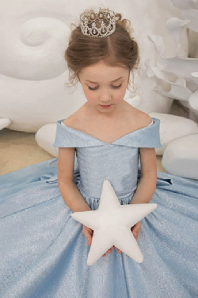 Off The Shoulder Floor Length A-Line Bow Flower Girl Dresses 668969870914