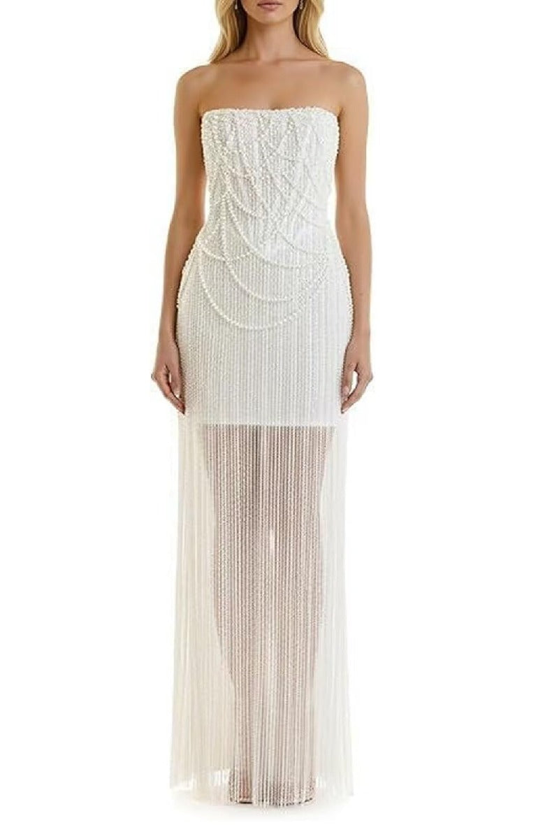 Sheath-Column Strapless Short Pearls Sequin Dress CS1075