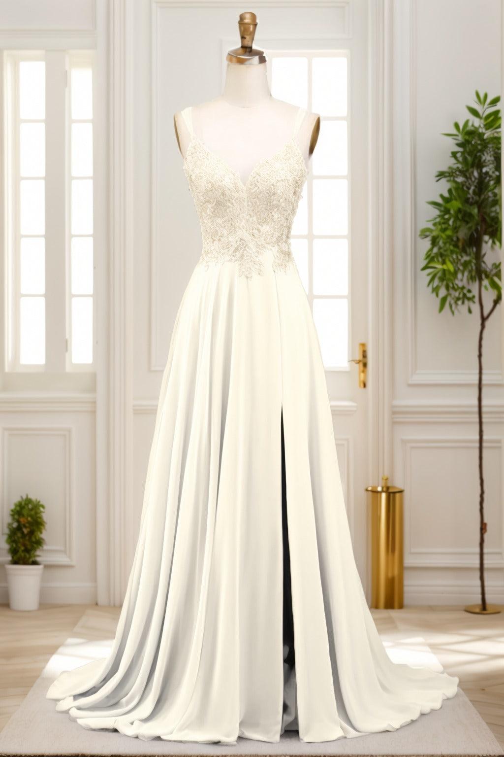 A-Line Sweep-Brush Train Chiffon Prom Dress CS0470 - COCOMELODY