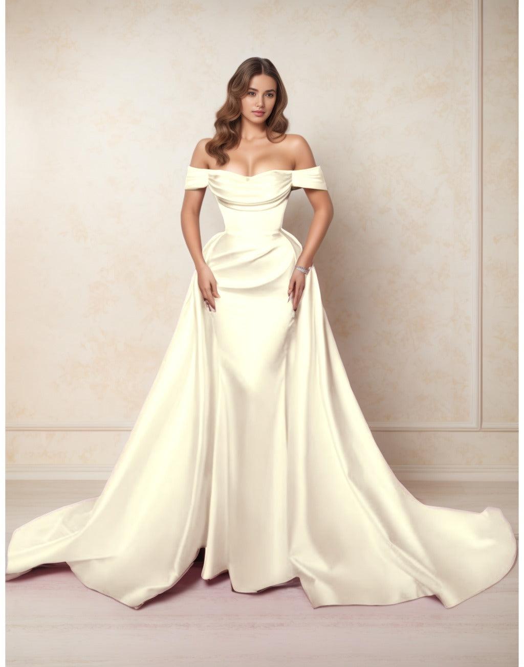 A-Line Chapel Train Satin Prom Dress CS0416 - COCOMELODY