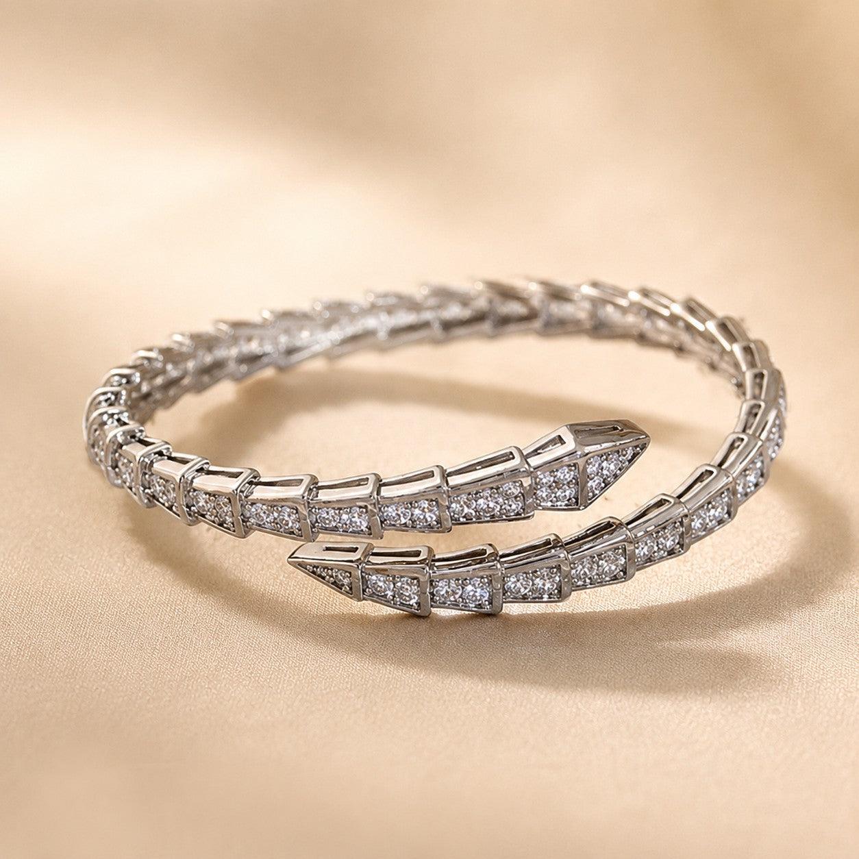 Microencrusted with zircon snake head spirit snake bracelet 720447791205 - 7 Days / Silver - COCOMELODY