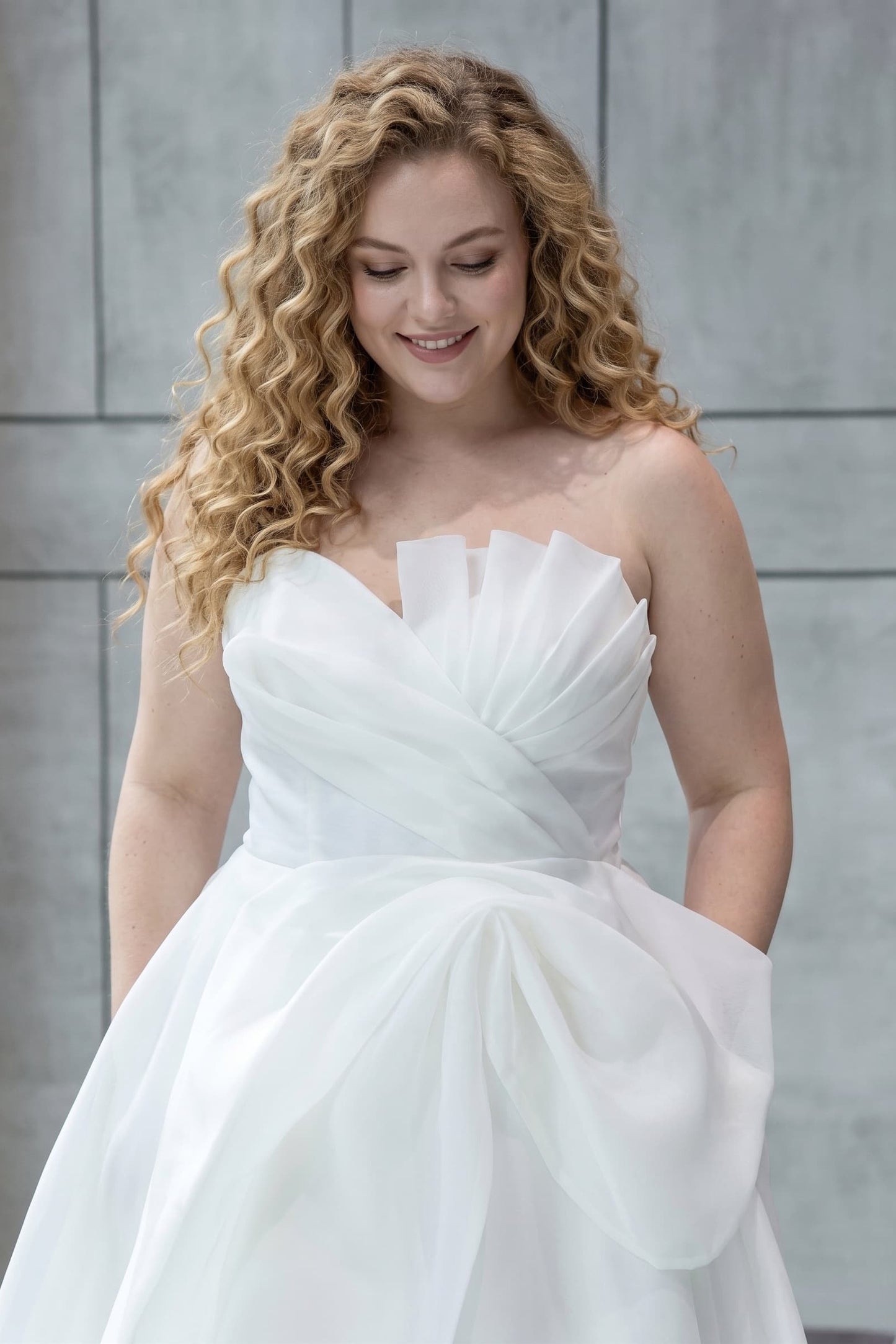 A-Line Sweep-Brush Train Organza Satin Wedding Dress 724137910656