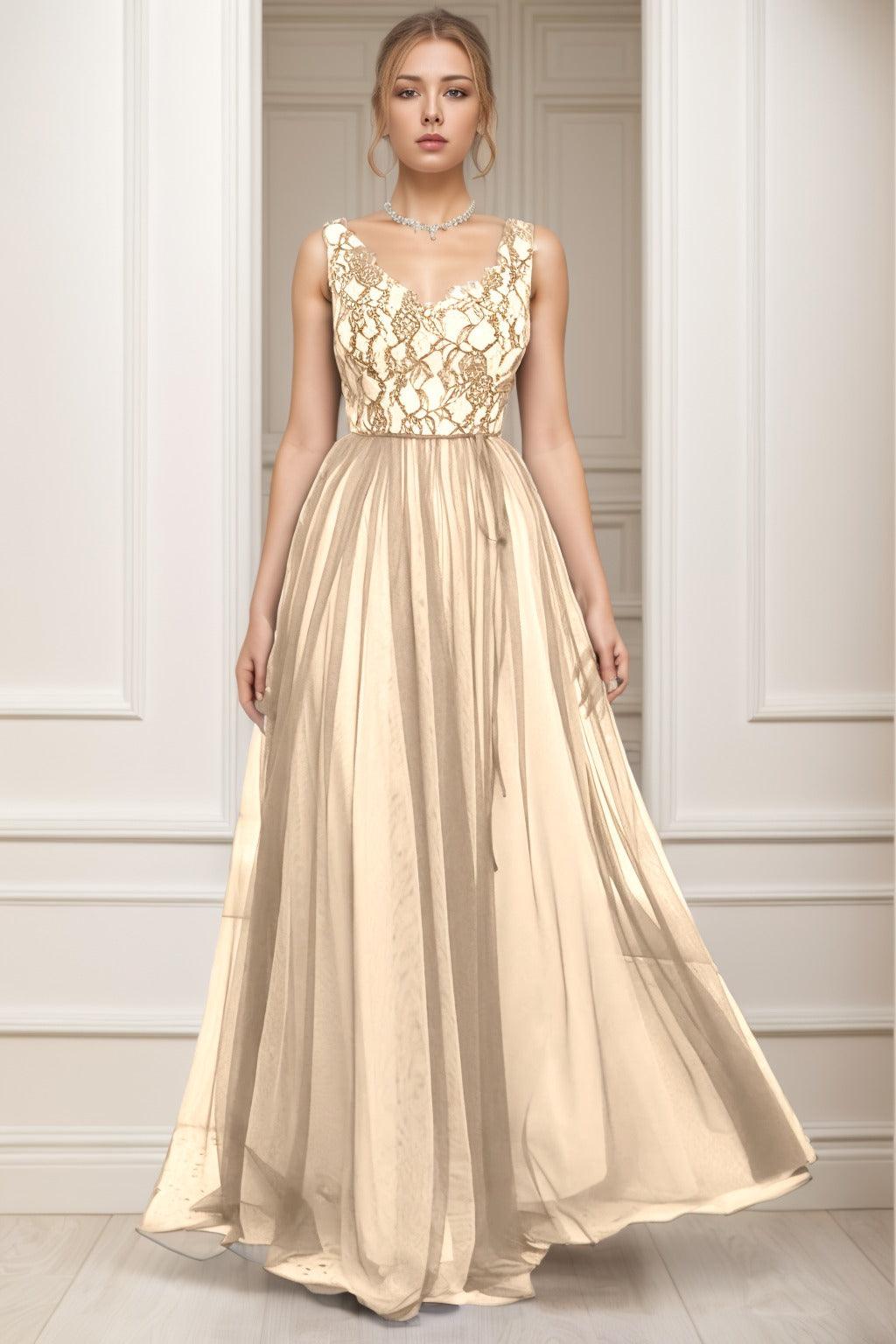 A-Line Sweep-Brush Train Tulle Prom Dress CS0466 - COCOMELODY