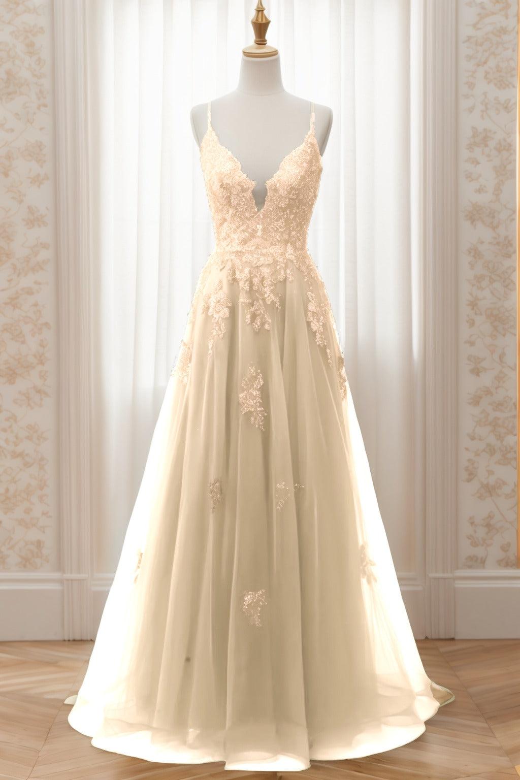 A-Line Sweep-Brush Train Tulle Prom Dress CS0463 - COCOMELODY