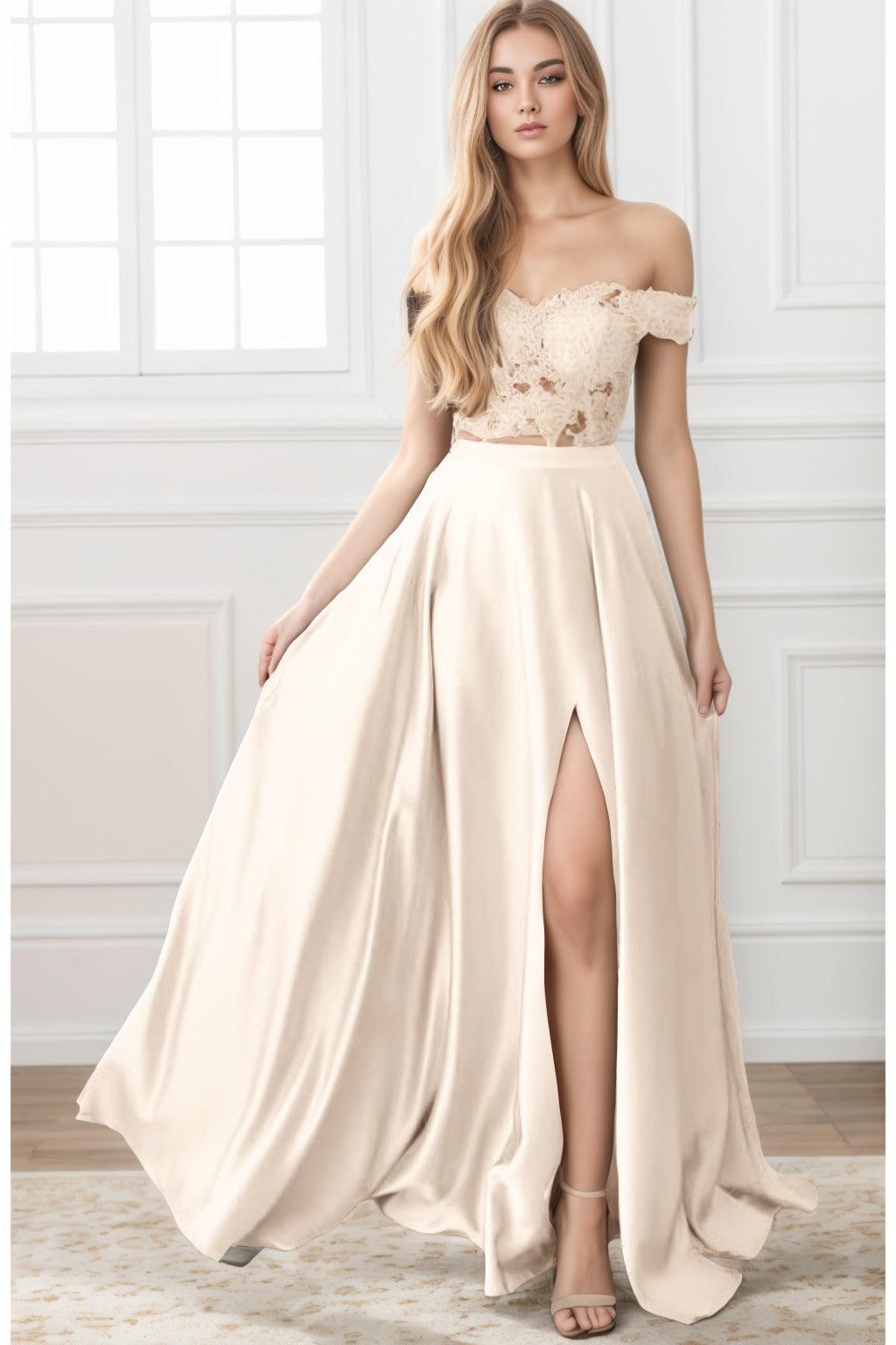 A-Line Sweep-Brush Train Elastic Satin Prom Dress CS0414 - COCOMELODY