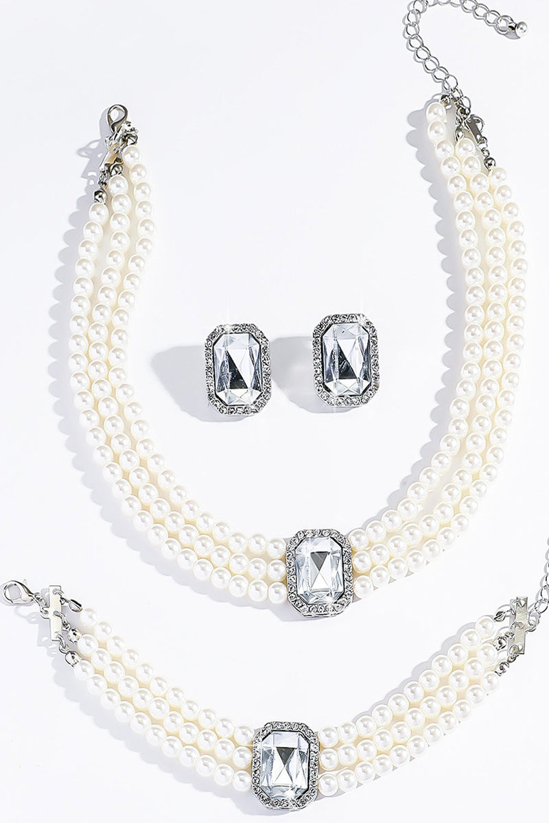 Classic Pearl/Bracelet/ Wedding Earrings/Necklace Jewelry Sets (Set of 3) 834263932975