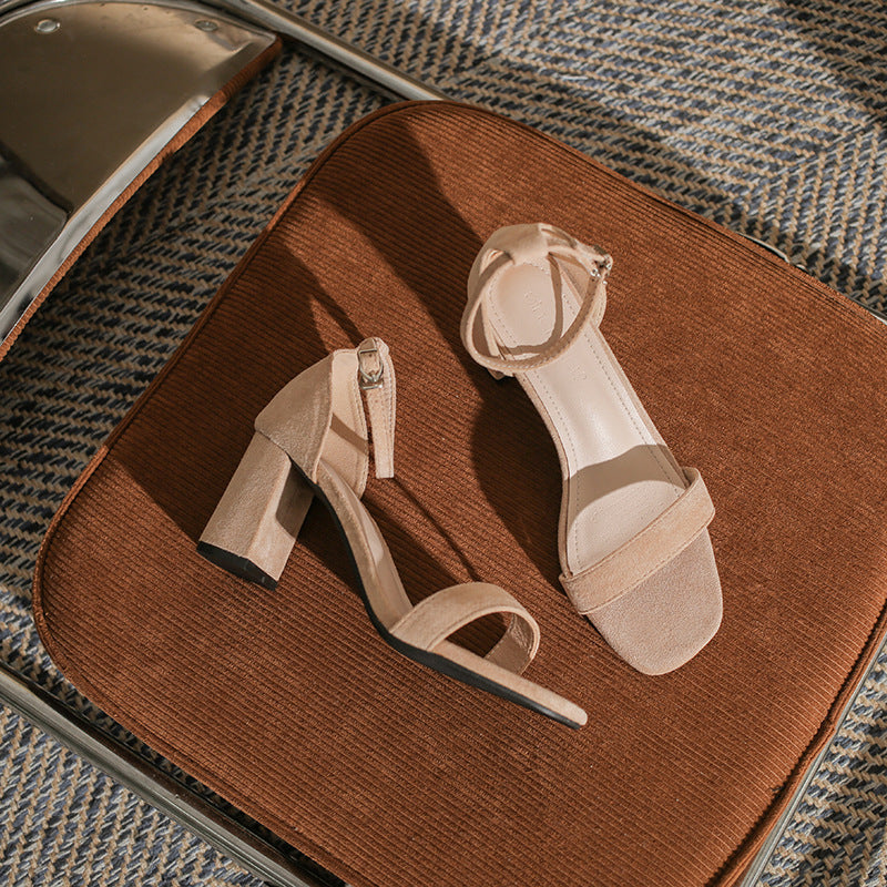 Timeless Ankle Strap Sandals Suede Finish Block Heel Shoes 590595481222
