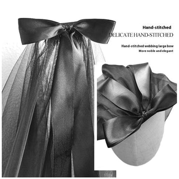 Vintage dark veil with large bow streamer 631802827806 - COCOMELODY