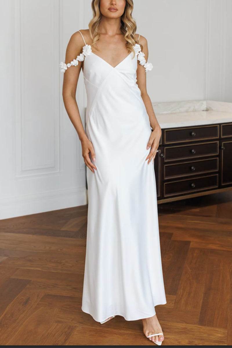 Sheath-Column Ankle Length Satin Little White Dress 100028 - COCOMELODY