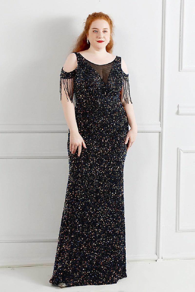 Sheath-column floor length sequined dress 647192266545 - COCOMELODY