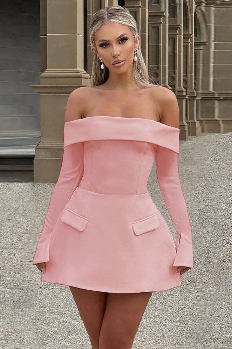 A line shoulder A swing cocktail dress 838902817746 - COCOMELODY
