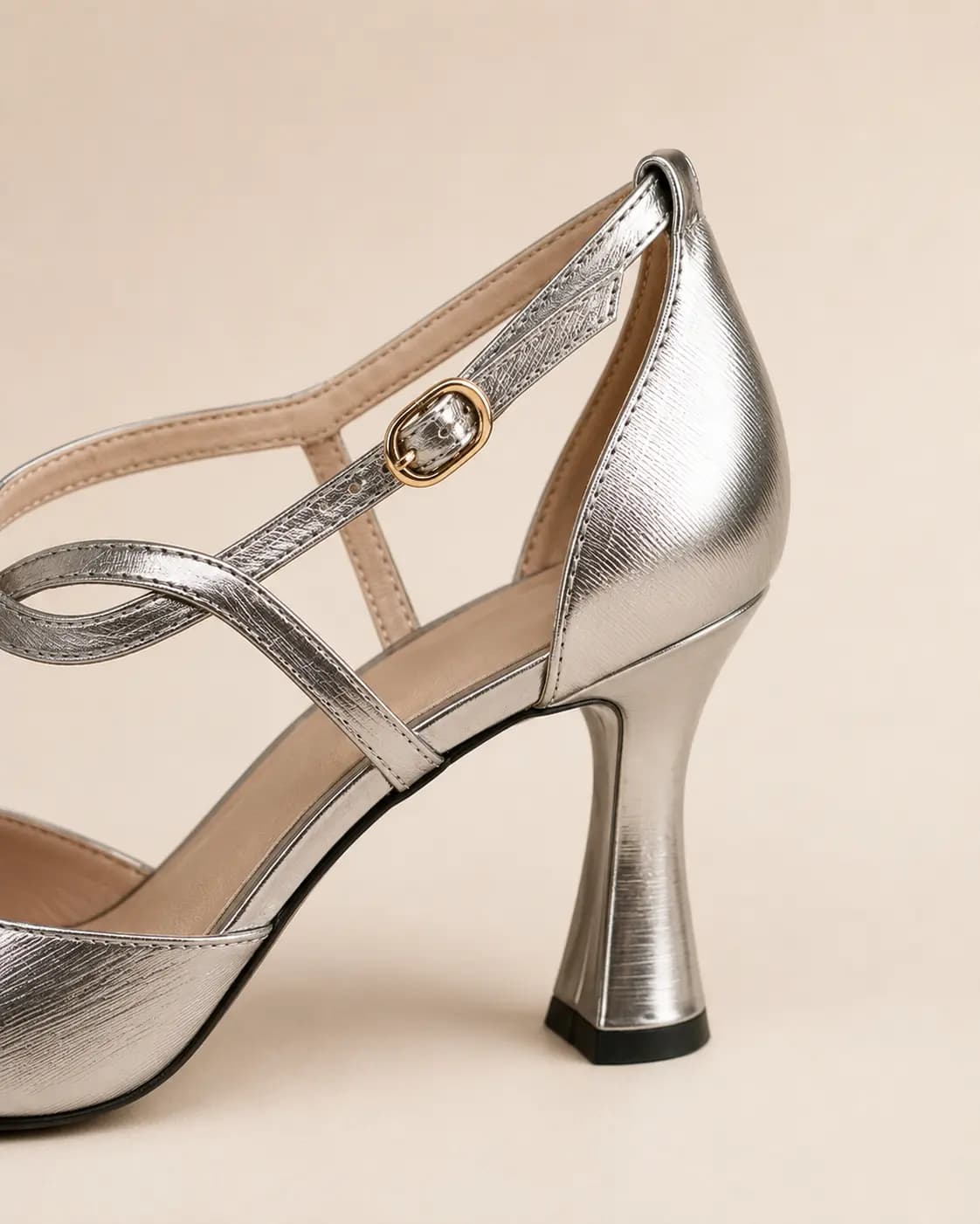 Metallic Pointed Toe Mary Jane Heels T Strap Elegant Design Shoes 915991421507