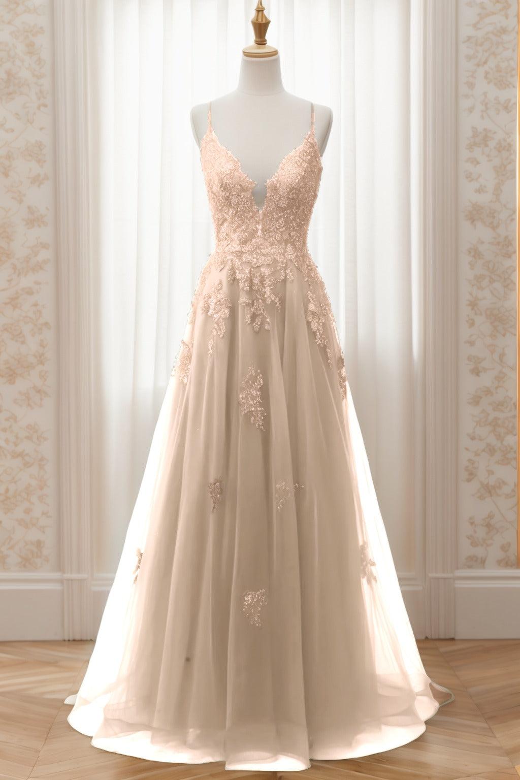 A-Line Sweep-Brush Train Tulle Prom Dress CS0463 - COCOMELODY