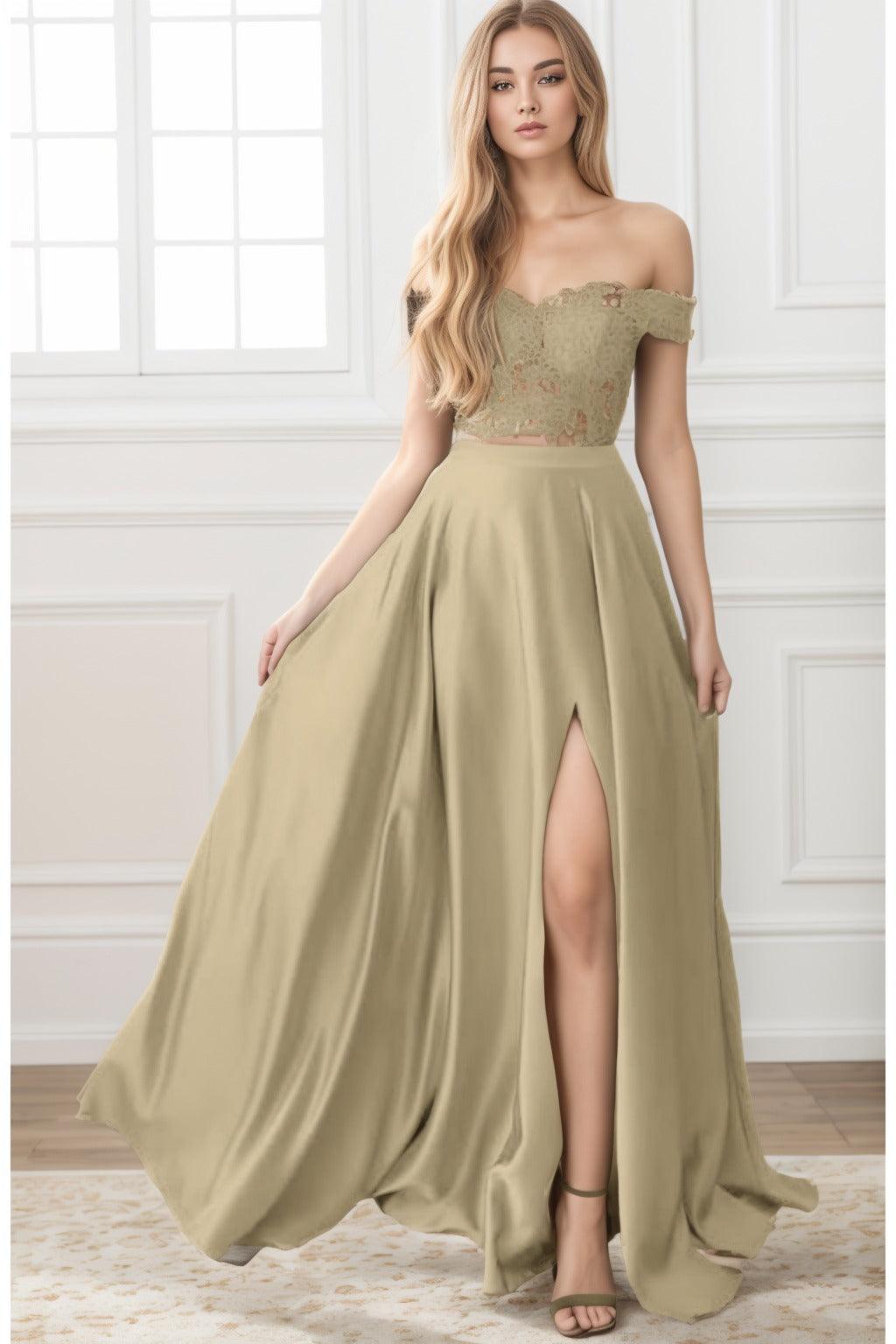 A-Line Sweep-Brush Train Elastic Satin Prom Dress CS0414 - COCOMELODY