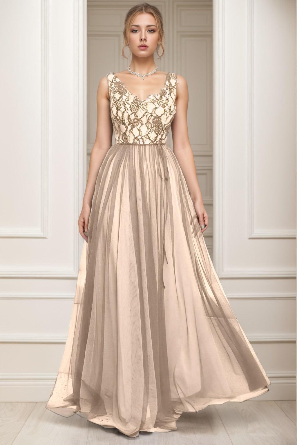 A-Line Sweep-Brush Train Tulle Prom Dress CS0466 - COCOMELODY