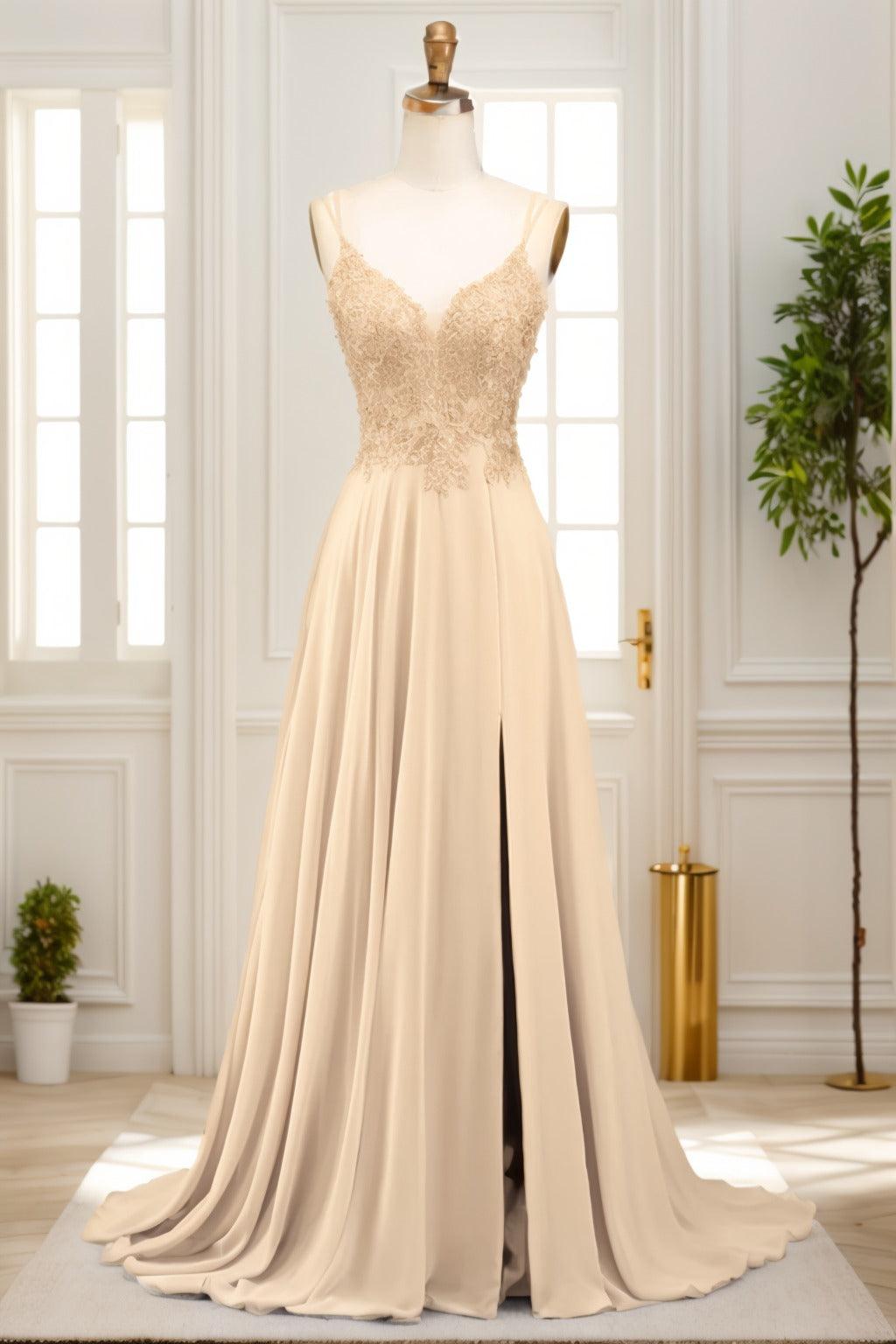 A-Line Sweep-Brush Train Chiffon Prom Dress CS0470 - COCOMELODY