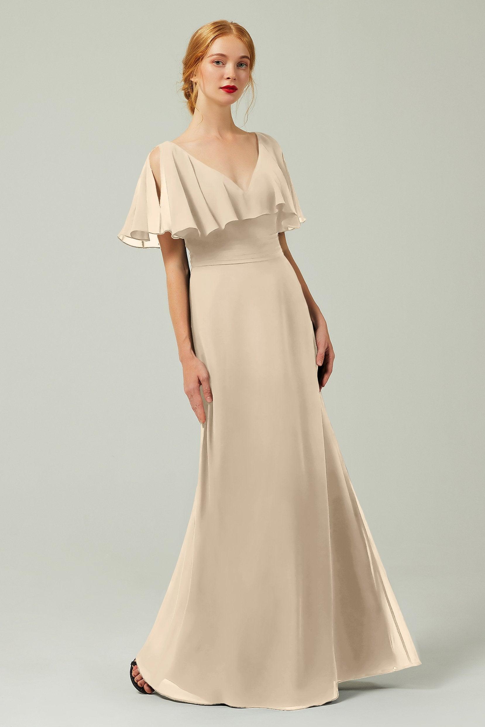 Sheath-Column Floor Length Chiffon Bridesmaid Dress Formal Dresses CB0341 - COCOMELODY