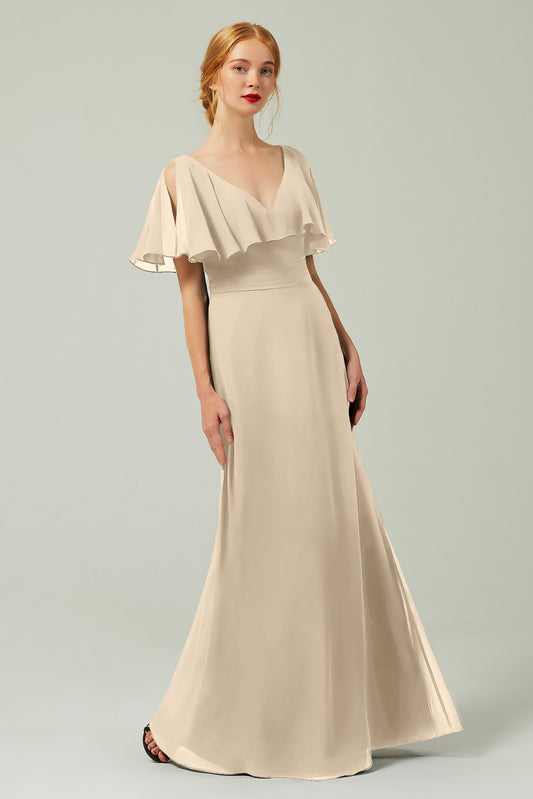 Sheath-Column Floor Length Chiffon Bridesmaid Dress Formal Dresses CB0341