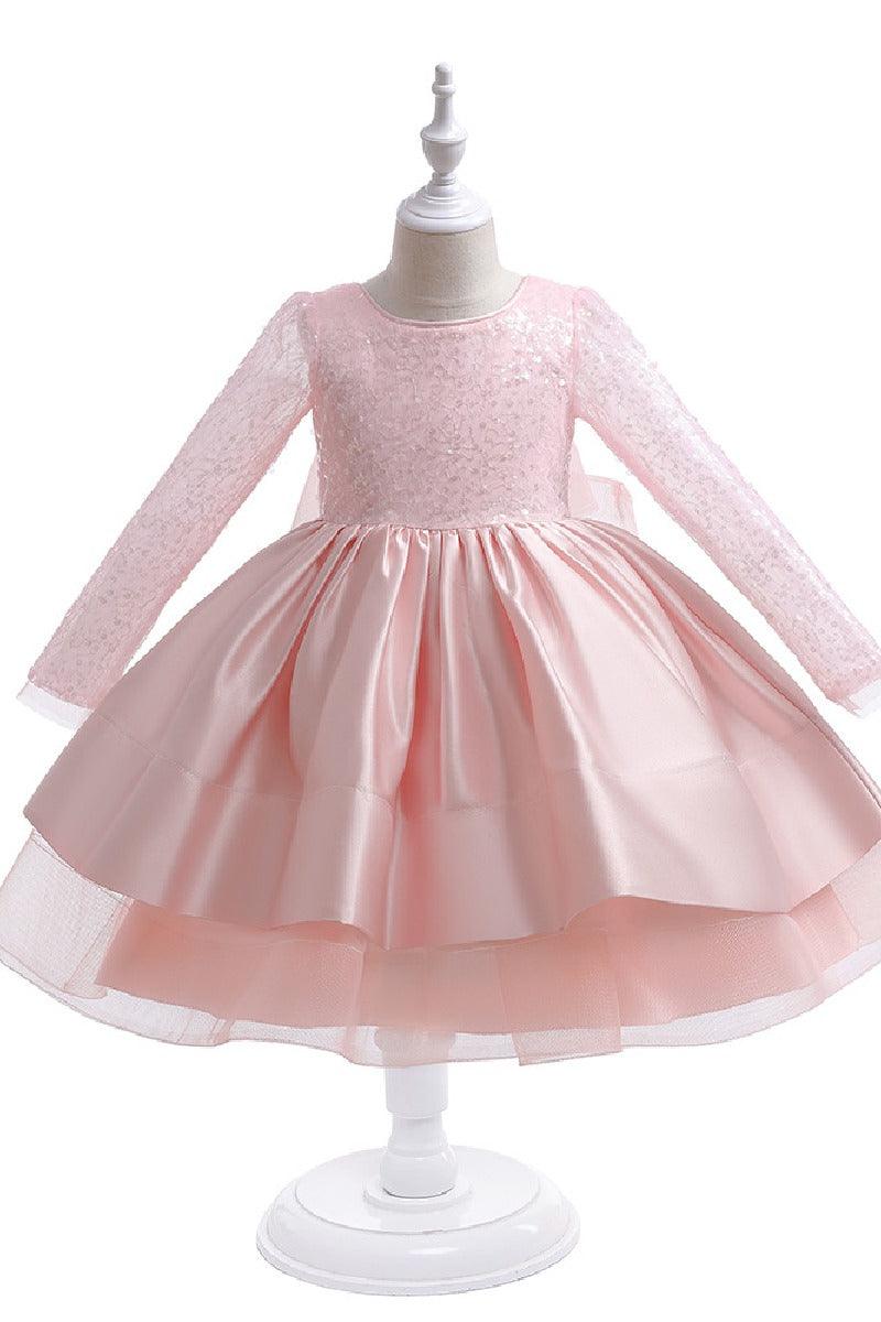 A-Line Scoop Neck Long Sleeve Knee Length Lace/Satin Flower Girl Dresses 709360205661 - COCOMELODY
