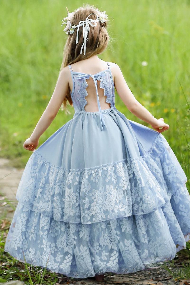 A-Line V-Neck Neckline Sleeveless Maxi Chiffon Flower Girl Dresses 751591439858