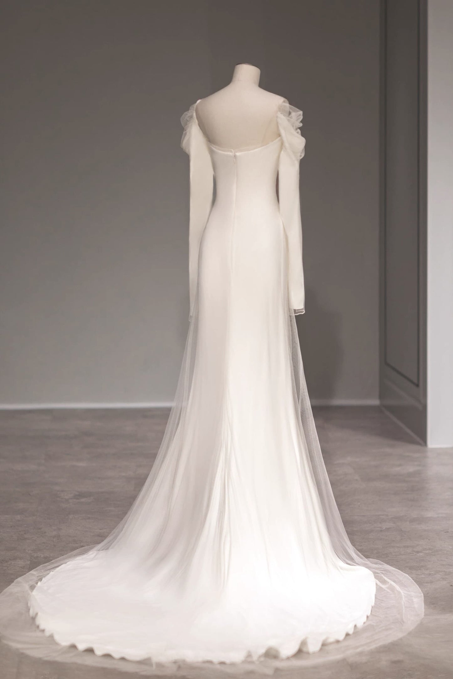 A-Line Sweep-Brush Train Satin Wedding Dress 743493384317