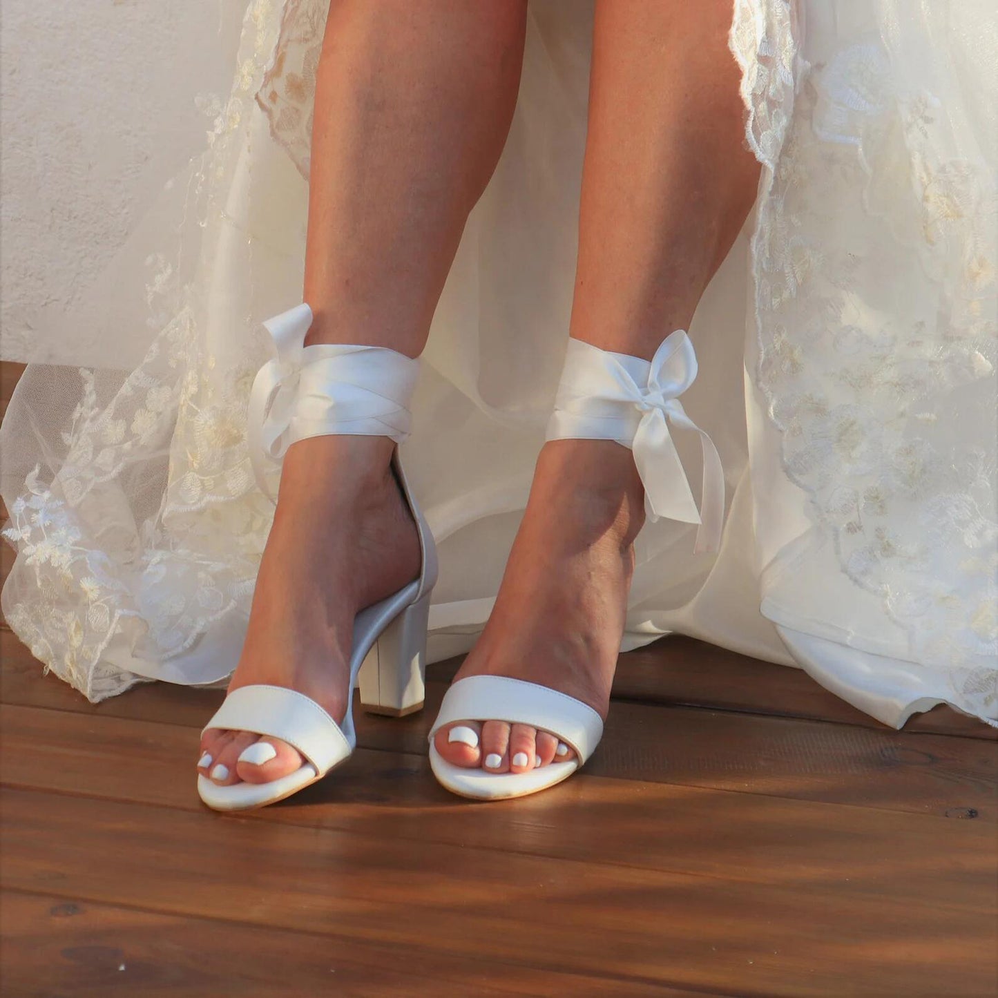 Open Toe Ankle Wrap Block Heel Sandals with Satin Bow 709418283009