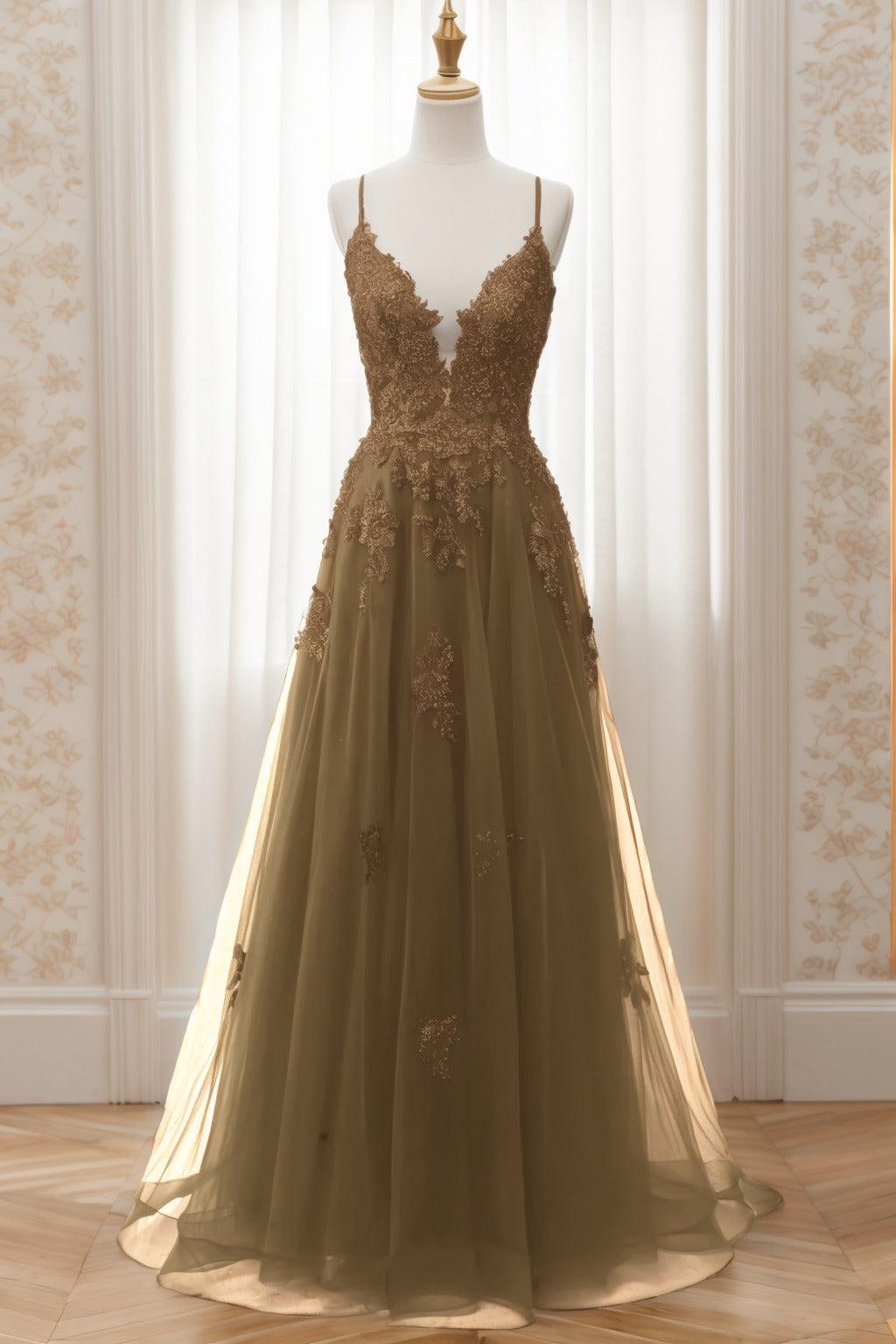 A-Line Sweep-Brush Train Tulle Prom Dress CS0463 - COCOMELODY