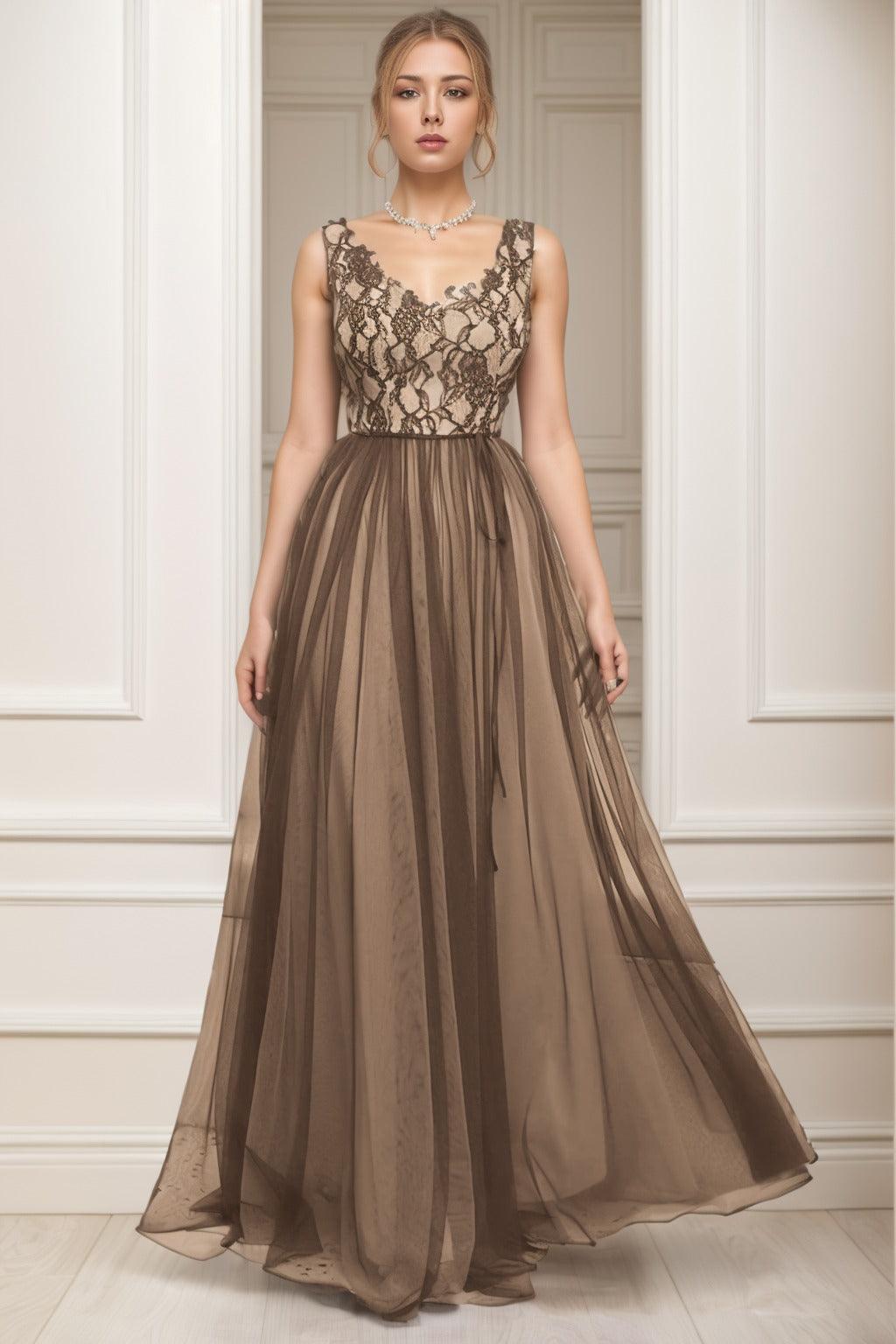 A-Line Sweep-Brush Train Tulle Prom Dress CS0466 - COCOMELODY