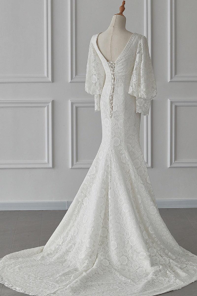 Trumpet-Mermaid Sweep-Brush Train Lace Wedding Dress 719870409318 - COCOMELODY