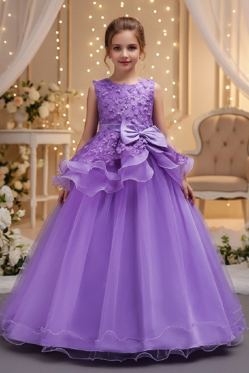 A-Line Round Neck Sleeveless Organza Floor Length Flower Girl Dresses 1029094443095