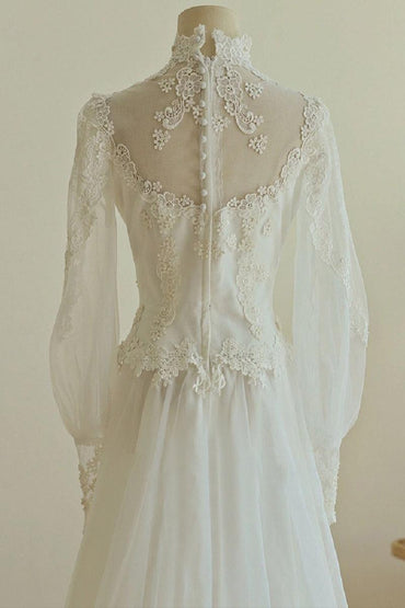 A-Line Sweep-Brush Train Organza Wedding Dress 751725158873 - COCOMELODY