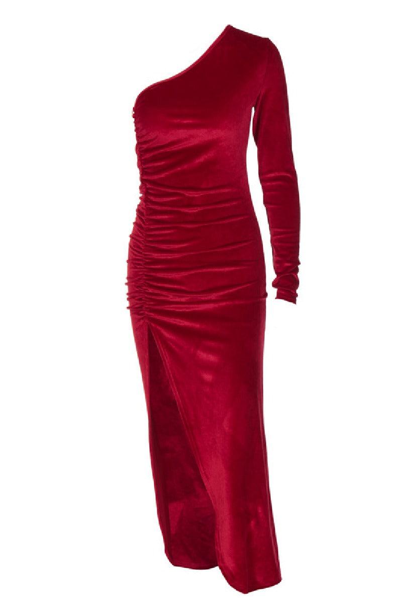 Fashion slant shoulder long sleeve cocktail dress 661897771770 - COCOMELODY
