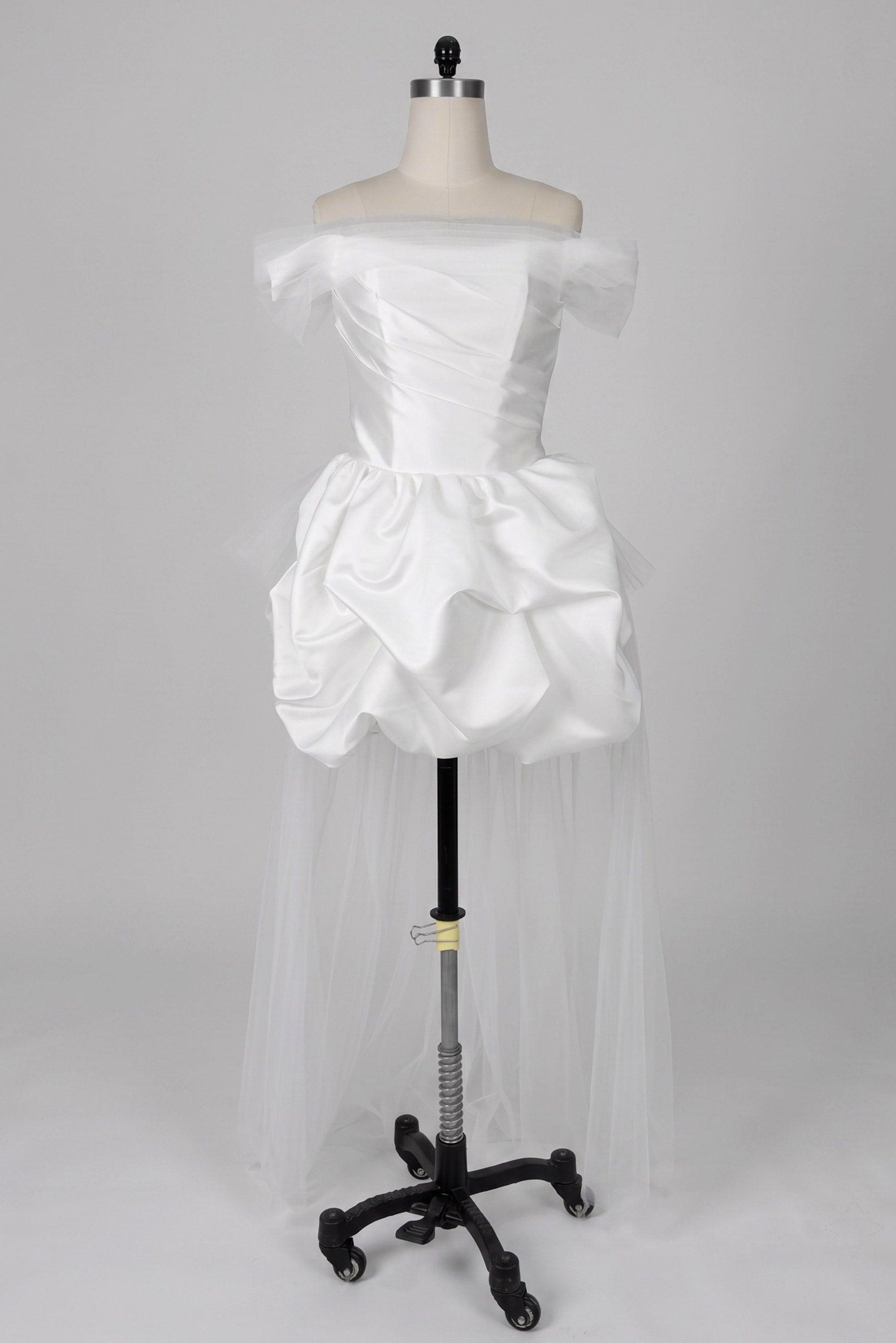 Ball Gown Short-Mini Satin Tulle Wedding Dress 771775523326 - 7 Days / Ivory / XS - COCOMELODY