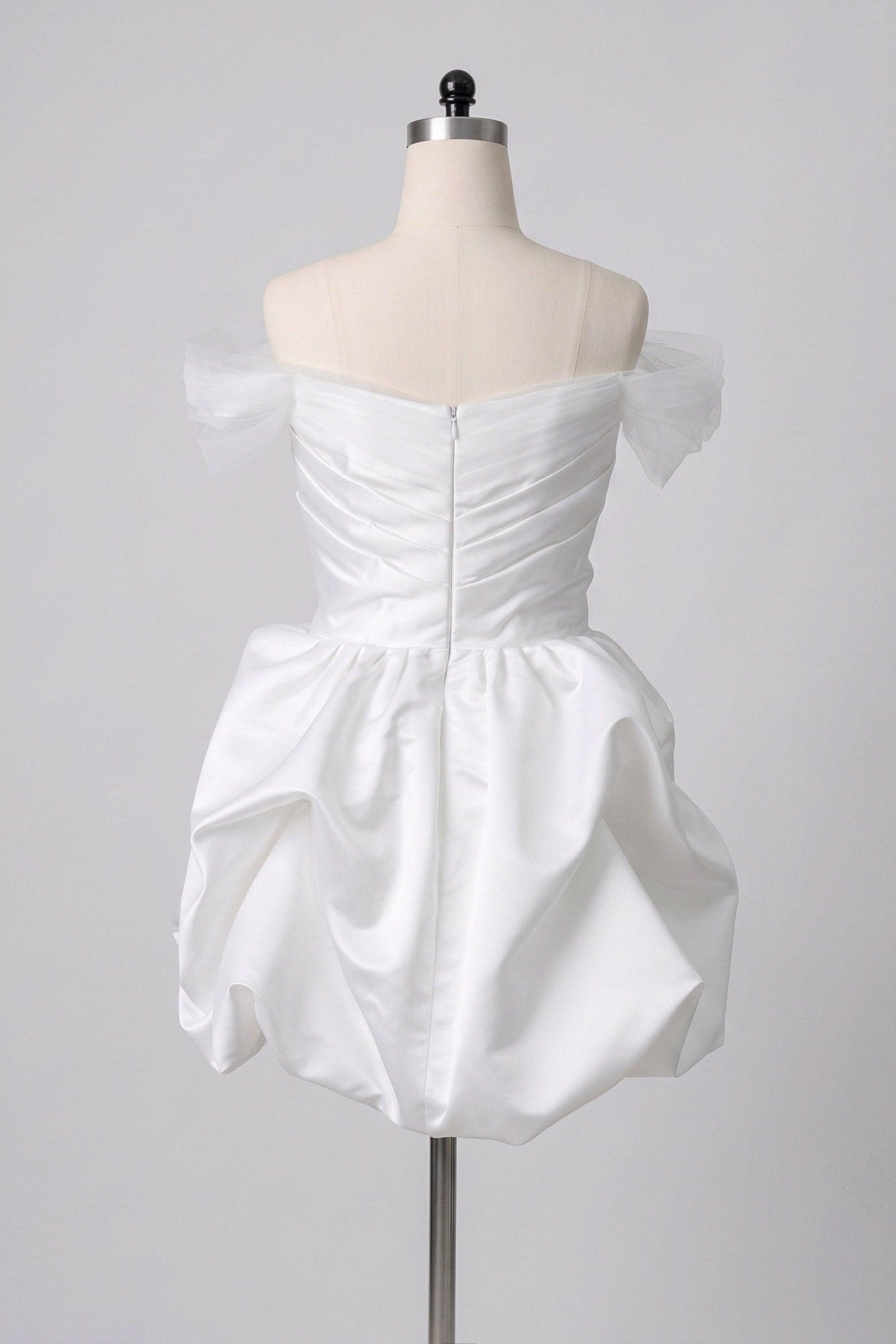 Ball Gown Short-Mini Satin Tulle Wedding Dress 771775523326 - 7 Days / Ivory / XS - COCOMELODY