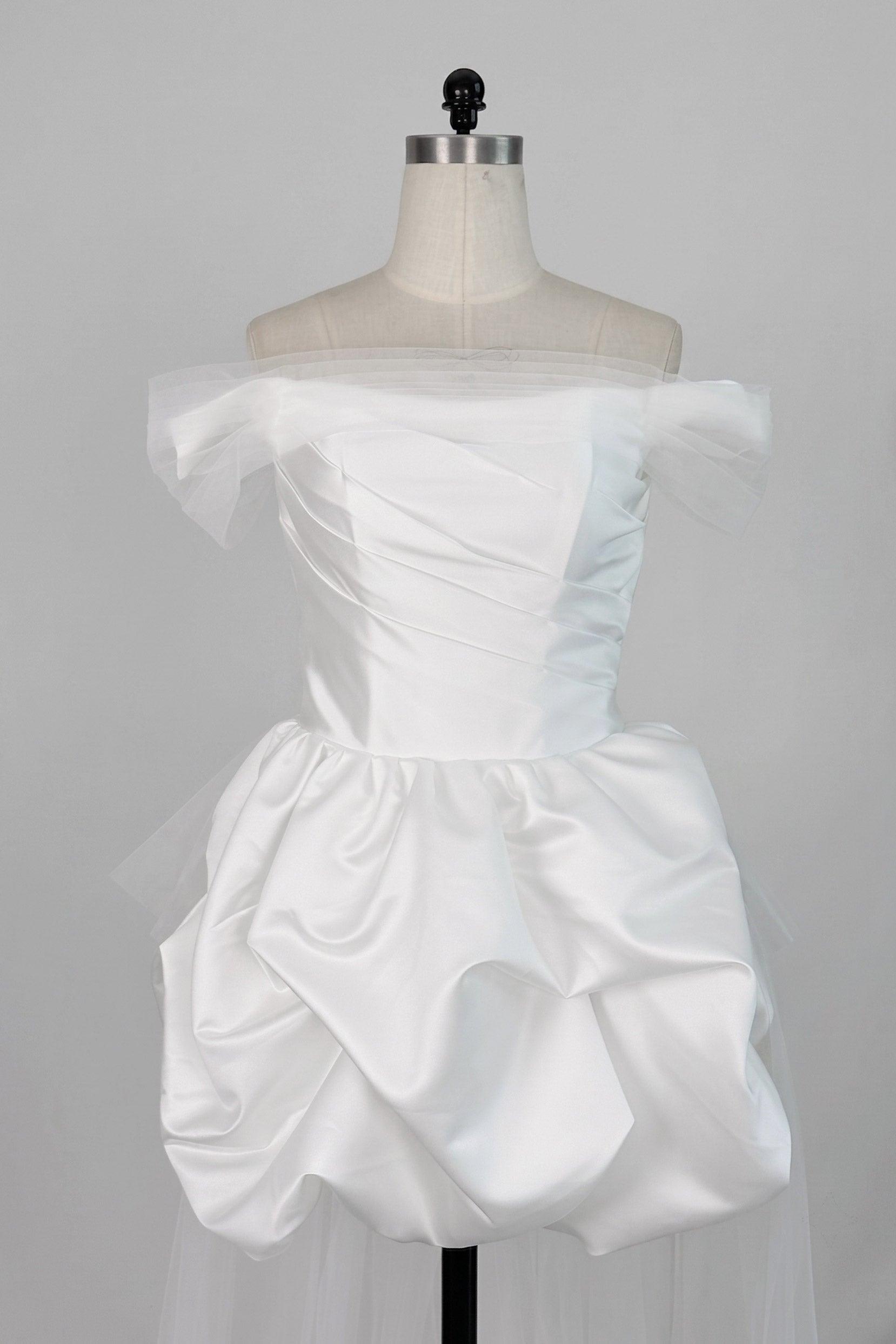 Ball Gown Short-Mini Satin Tulle Wedding Dress 771775523326 - 7 Days / Ivory / XS - COCOMELODY