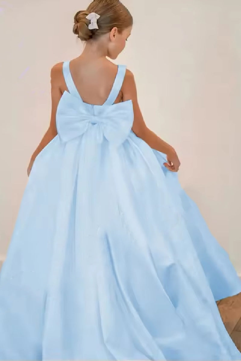 A-Line Sleeveless Sweep-Brush Train Stain Flower Girl Dresses 806139622858